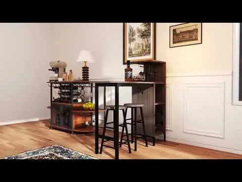 youtube video 1 Барный стол со стульями Costway Bistro с держателем винных бокалов темно-коричневый