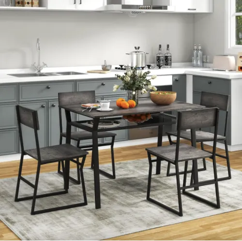 Комплект мебели Costway Merax обеденный стол со стульями в стиле Loft серый
