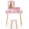 Дитячий туалетний столик Costway Drawers з 2 шухлядами та стільцем блідо рожевий