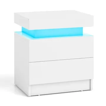 Тумба приліжкова Costway GlowNight з LED-підсвіткою та 2 шухлядами біла