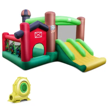 Надувной батут Costway FarmYard Jump & Slide игровой детский центр с двойной горкой + компрессор