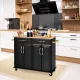 Image 3 for Кухонный остров Costway Chef Kitchen 2D на двойной колесах с деревянной столешницей черный