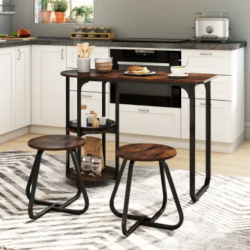 Комплект мебели Costway Boston Bistro Set стол с полками и 2 табурета лофт коричневый