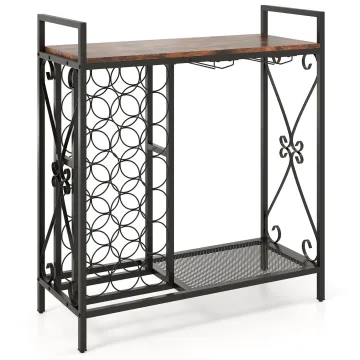 Винный шкаф-консоль Costway Vintage Wine Table напольный с деревянной столешницей и полками лофт, коричневый