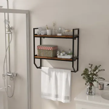 Полка навесная Costway Loft Wall Shelf для ванной с держателем для полотенец лофт коричневый