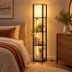 Image 5 for Стелаж-торшер Costway Lumina Duo-Light Pro з комбінованою LED підсвіткою та абажуром на 3 полиці лофт, чорний
