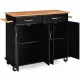 Image 2 for Кухонный остров Costway Chef Kitchen 2D на двойной колесах с деревянной столешницей черный