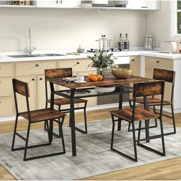 Комплект мебели Costway Merax обеденный стол со стульями в стиле Loft коричневый