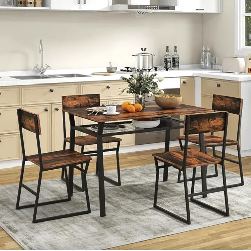 Комплект мебели Costway Merax обеденный стол со стульями в стиле Loft коричневый