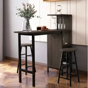 Барный стол со стульями Costway Bistro с держателем винных бокалов коричневый