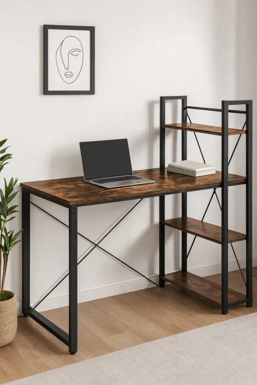 Компьютерный стол Leobert Devoko с боковыми полками в стиле Loft коричневый