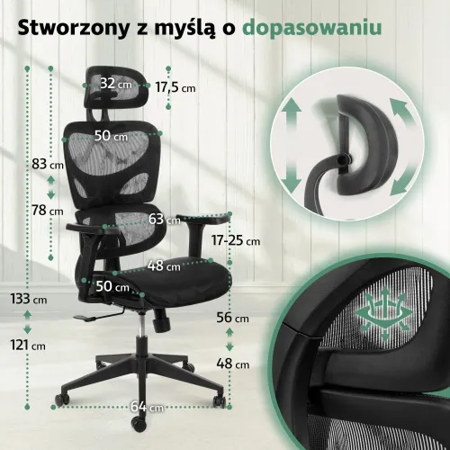 Повна підтримка спини та шиї - працюєте довше, без втоми