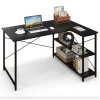Компьютерный стол Costway Adler L-образный с полками в стиле Loft черный