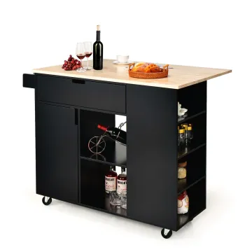 Кухонний острів Costway Multi-Storage Kitchen на коліщатках, чорний