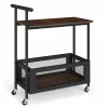Сервировочный столик-тележка Costway BarCart Roll на колесах 2-ярусный коричневый