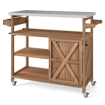 Стіл візок Costway Wooden Kitchen для гриля та барбекю зі стільницею з нержавіючої сталі на колесах