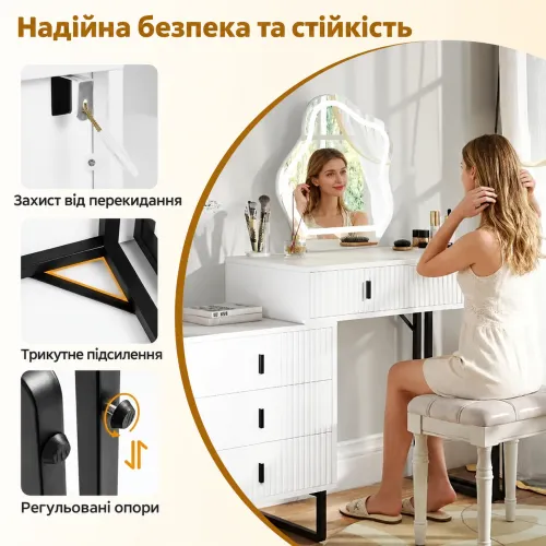 Металлический каркас, регулируемые опоры и защита от опрокидывания