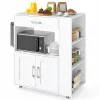 Кухонный остров Costway Microwave на колесах со шкафчиком и ящиком белый