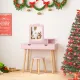 Image 9 for Дитячий туалетний столик Costway Drawers з 2 шухлядами та стільцем блідо рожевий
