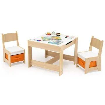 Комплект детской мебели Costway Kids Play 3-in-1 Desk стол и 2 стулья с двухсторонней столешницей-доской и ящиками