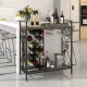 Image 4 for Винна шафа-консоль Costway Vintage Wine Table підлогова з дерев'яною стільницею та полицями лофт, коричневий