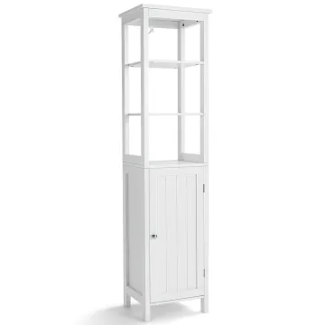 Шкаф-пенал для ванной Costway Freestanding Bath 160см с полками и дверцей белый