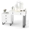 Туалетный столик Costway Vanity с LED подсветкой и 5 ящиками, белый