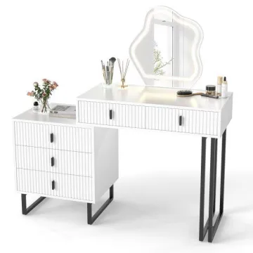 Туалетний столик Costway Vanity з LED підсвічуванням та 5 шухлядами, білий
