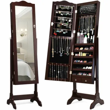 Зеркало напольный шкаф Costway Antique для бижутерии коричневый