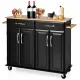 Кухонный остров Costway Chef Kitchen 2D на двойной колесах с деревянной столешницей черный