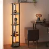 Стеллаж-торшер Costway Lumina Curve Rota с LED-подсветкой угловой на 4 полки лофт, черный
