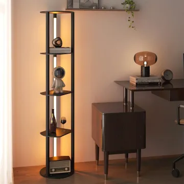 Стеллаж-торшер Costway Lumina Curve Rota с LED-подсветкой угловой на 4 полки лофт, черный