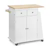 Кухонний острів Costway Rubberwood Kitchen на колесах з шафкою та полицями білий
