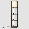 Стеллаж-торшер Costway Lumina Duo-Light Pro с комбинированной LED подсветкой и абажуром на 3 полки лофт, черный