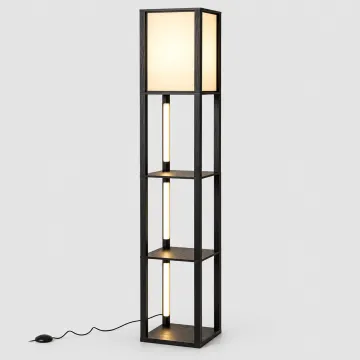 Стеллаж-торшер Costway Lumina Duo-Light Pro с комбинированной LED подсветкой и абажуром на 3 полки лофт, черный