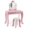 Дитячий туалетний столик Costway Princess з 1 шухлядою та стільцем рожевий