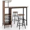 Барний стіл з стільцями Costway Bistro з тримачем винних келихів темно-коричневий