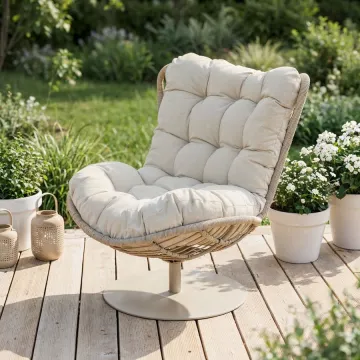 Крісло-кокон садове обертове Di Volio Salo екстра-м'яка подушка 20см, бежевий
