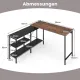 Image 4 for Угловой компьютерный стол Costway LoftCorner лофт с полками рустик коричневый