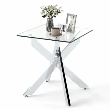 Журнальный столик Costway X-Base Silver стеклянный квадратный серебристый
