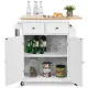 Image 9 for Кухонный остров Costway Rubberwood Kitchen на колесах со шкафчиком и полками белый