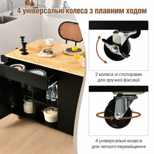 Четыре поворотных колеса - перемещайте остров без лишних усилий