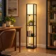 Image 4 for Стелаж-торшер Costway Lumina Duo-Light Pro з комбінованою LED підсвіткою та абажуром на 3 полиці лофт, чорний