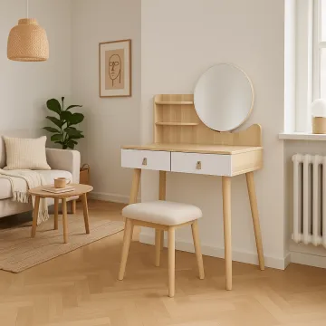 Туалетный столик Jumi Scandi с ящиками, кожаные ручки, светлый бук Туалетный столик Jumi Scandi с ящиками, кожаные ручки, светлый бук