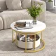 Image 6 for Комплект журнальних столиків Costway Circle Cocktail 2 шт круглі білий мармур