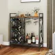 Image 3 for Винна шафа-консоль Costway Vintage Wine Table підлогова з дерев'яною стільницею та полицями лофт, коричневий