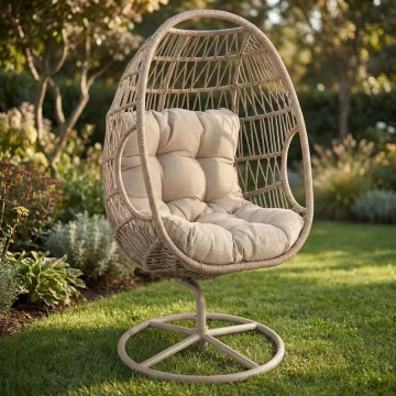 Крісло-кокон садове обертове Di Volio Orta висока спинка, бежевий