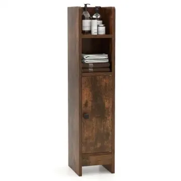 Пенал-шкаф для ванны Costway SlimBath Cabinet напольный с полками и дверцей коричневый