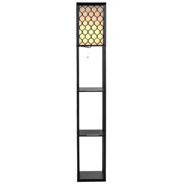 Стеллаж-торшер Costway Lumina Solo Lattice 160 с декоративными абажурами на 3 полки лофт, черный