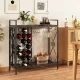 Image 10 for Винна шафа-консоль Costway Vintage Wine Table підлогова з дерев'яною стільницею та полицями лофт, коричневий